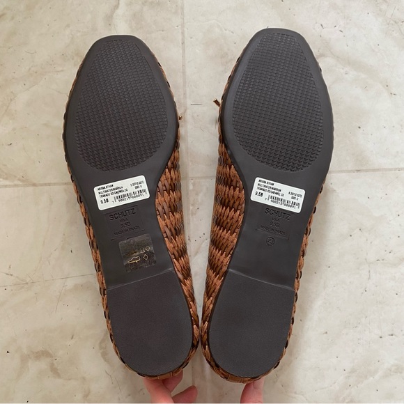 $128 SCHUTZ Arissa Brown Leather Straw Woven Tie Slip-on Ballet Flats Size 9.5B - Picture 12 of 12